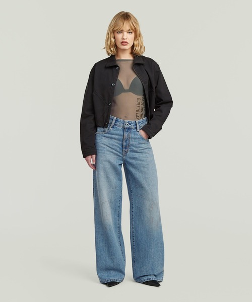 G-STAR（ジースター）の「Stencil Boat Slim T-Shirt/ステンシルグラフィックロゴボートネックシースルーロングスリーブTシャツ（Tシャツ/カットソー・レディース・ホワイト/ブラウン系その他・X-SMALL/SMALL/MEDIUM）」の4枚目の写真