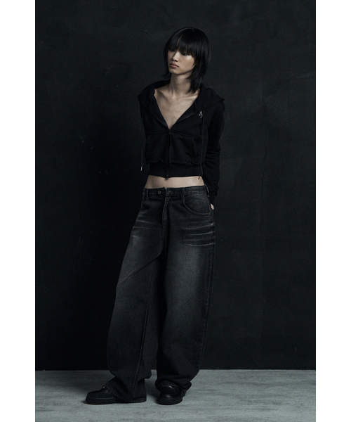 OVERSIZED CAT WASHING DENIM PANTS BLACK（デニムパンツ）｜SYNERJYN