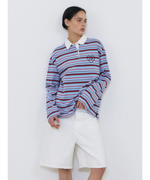 Love Stripe Collared T-Shirt, Sky Blue
