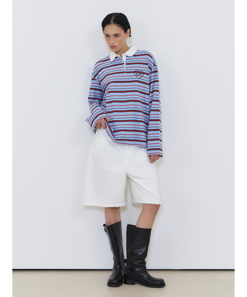 ETMON（エトモン）の「Love Stripe Collared T-Shirt, Sky Blue（ポロシャツ・レディース・その他・FREE）」の3枚目の写真