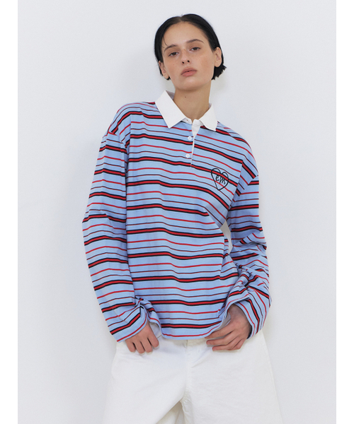 ETMON（エトモン）の「Love Stripe Collared T-Shirt, Sky Blue（ポロシャツ・レディース・その他・FREE）」の4枚目の写真