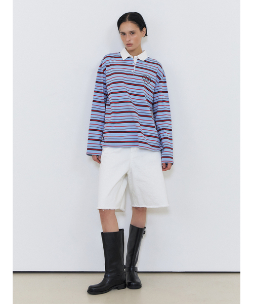 ETMON（エトモン）の「Love Stripe Collared T-Shirt, Sky Blue（ポロシャツ・レディース・その他・FREE）」の5枚目の写真