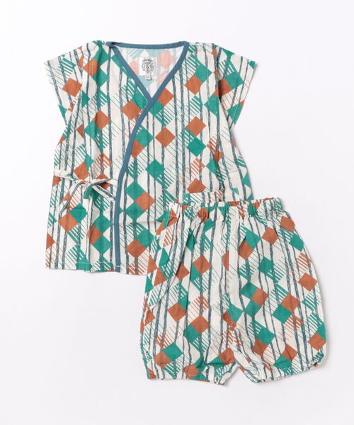 Ocean&Ground（オーシャン&グラウンド）の「【Ocean&Ground】パイピングワイド甚平スーツ/浴衣（浴衣・キッズ・チャコール/パープル/イエロー/グリーン・90/100/110/120/130/140）」の2枚目の写真