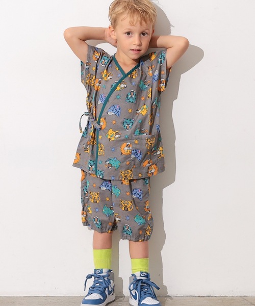 Ocean&Ground（オーシャン&グラウンド）の「【Ocean&Ground】パイピングワイド甚平スーツ/浴衣（浴衣・キッズ・チャコール/パープル/イエロー/グリーン・90/100/110/120/130/140）」の8枚目の写真