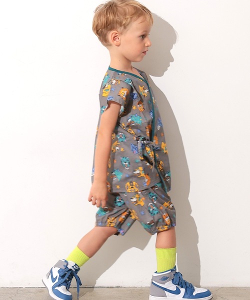 Ocean&Ground（オーシャン&グラウンド）の「【Ocean&Ground】パイピングワイド甚平スーツ/浴衣（浴衣・キッズ・チャコール/パープル/イエロー/グリーン・90/100/110/120/130/140）」の9枚目の写真