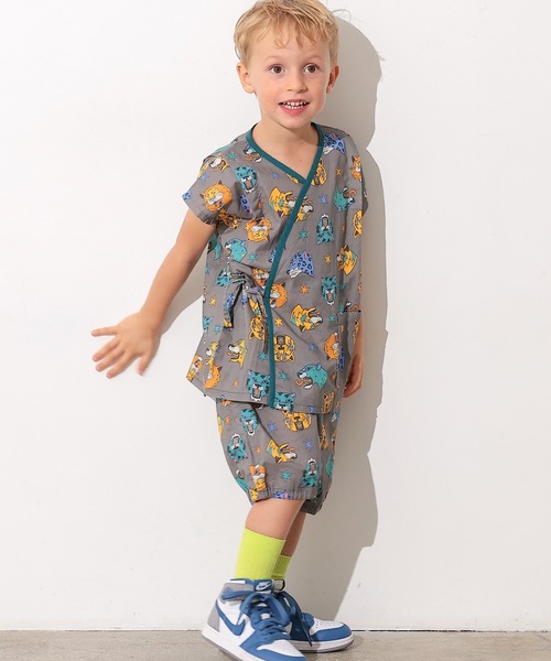 Ocean&Ground（オーシャン&グラウンド）の「【Ocean&Ground】パイピングワイド甚平スーツ/浴衣（浴衣・キッズ・チャコール/パープル/イエロー/グリーン・90/100/110/120/130/140）」の6枚目の写真