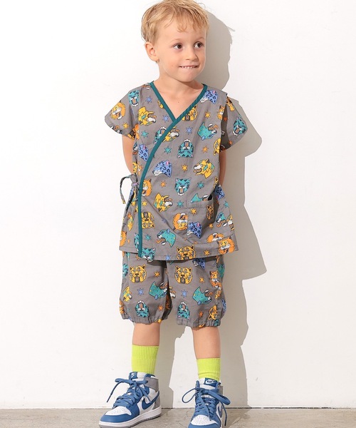 Ocean&Ground（オーシャン&グラウンド）の「【Ocean&Ground】パイピングワイド甚平スーツ/浴衣（浴衣・キッズ・チャコール/パープル/イエロー/グリーン・90/100/110/120/130/140）」の7枚目の写真