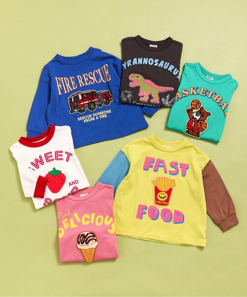 BREEZE（ブリーズ）の「【リンク】ユニークサガラワッペンロンT（Tシャツ/カットソー・キッズ・グリーン/ピンク/レインボー/チャコール/ブルー/オフホワイト・80/90/100/110/120/130/140）」の15枚目の写真