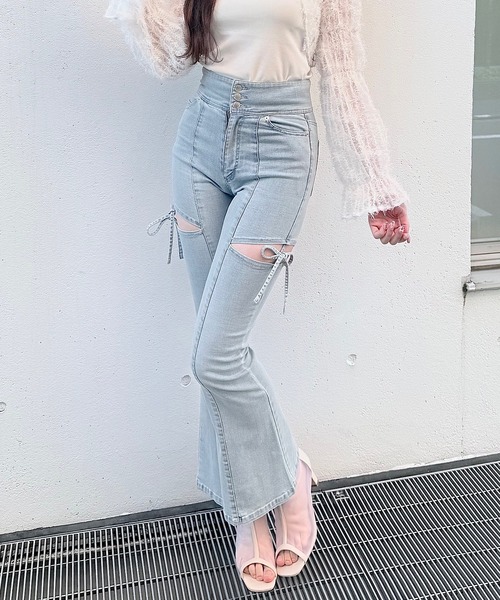 NOMAE（ノーマエ）の「サイドリボンフレアデニム（デニムパンツ・レディース・ブルー/ブラック・MEDIUM/SMALL）」の12枚目の写真