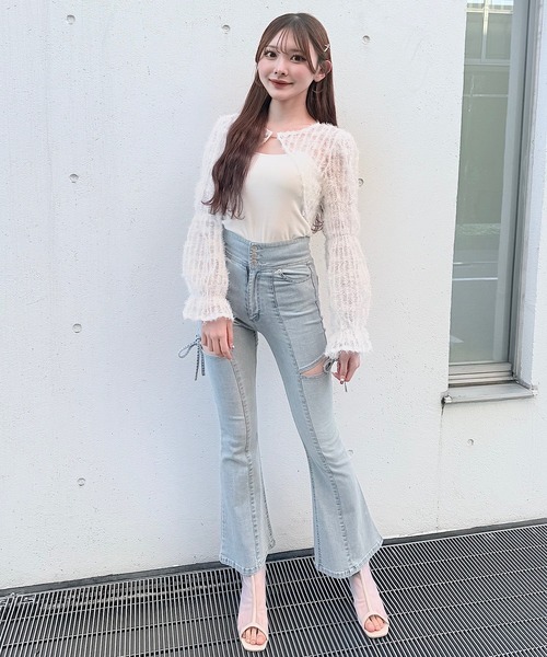 NOMAE（ノーマエ）の「サイドリボンフレアデニム（デニムパンツ・レディース・ブルー/ブラック・MEDIUM/SMALL）」の14枚目の写真