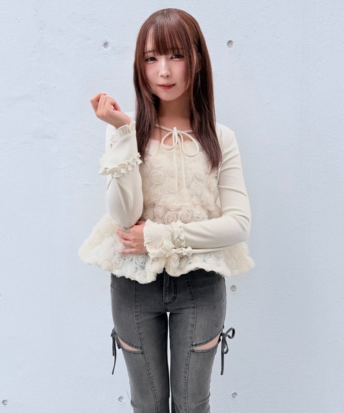 NOMAE（ノーマエ）の「サイドリボンフレアデニム（デニムパンツ・レディース・ブルー/ブラック・MEDIUM/SMALL）」の20枚目の写真