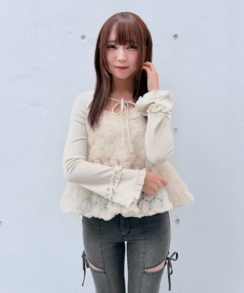 NOMAE（ノーマエ）の「サイドリボンフレアデニム（デニムパンツ・レディース・ブルー/ブラック・MEDIUM/SMALL）」の19枚目の写真