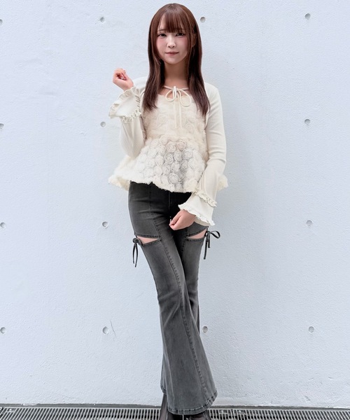 NOMAE（ノーマエ）の「サイドリボンフレアデニム（デニムパンツ・レディース・ブルー/ブラック・MEDIUM/SMALL）」の21枚目の写真