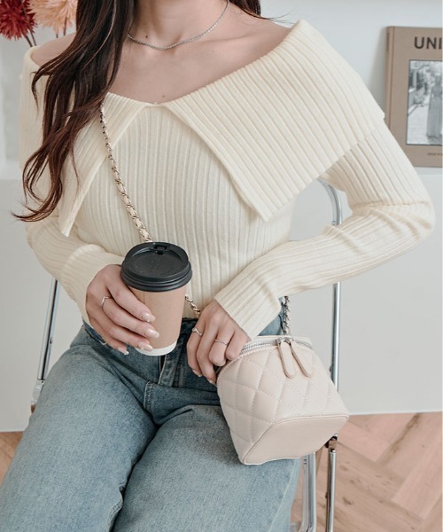 kirakiraShop(キラキラショップ)の「ビッグカラー リブ ニット トップス(ニット/セーター・レディース・ライム/ブラウン/ホワイト/ブラック/チャコール・FREE)」の17枚目の写真
