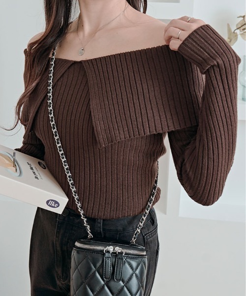 kirakiraShop(キラキラショップ)の「ビッグカラー リブ ニット トップス(ニット/セーター・レディース・ライム/ブラウン/ホワイト/ブラック/チャコール・FREE)」の21枚目の写真