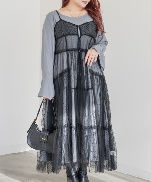 CLETTE(クレット)の「CLETTEオリジナルインナーセットパッチワークチュールキャミワンピース(ワンピース・レディース・ブラック/ブルー/ブラウン・4L/3L/LL)」の10枚目の写真