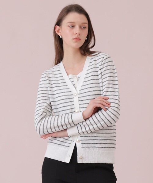 ANAYI(アナイ)の「パウダーボーダー Vカーディガン(カーディガン/ボレロ・レディース・ブラック/ライトピンク/ブルー/オフホワイト・38/36)」の19枚目の写真