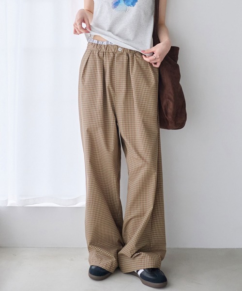 CHAN ME（チャンミ）の「レイヤード風チェックイージーパンツ（その他パンツ・レディース・ブラック/ネイビー/ブラウン・MEDIUM/LARGE/X-LARGE）」の2枚目の写真