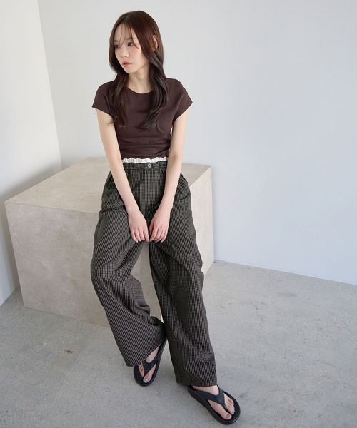CHAN ME（チャンミ）の「レイヤード風チェックイージーパンツ（その他パンツ・レディース・ブラック/ネイビー/ブラウン・MEDIUM/LARGE/X-LARGE）」の6枚目の写真