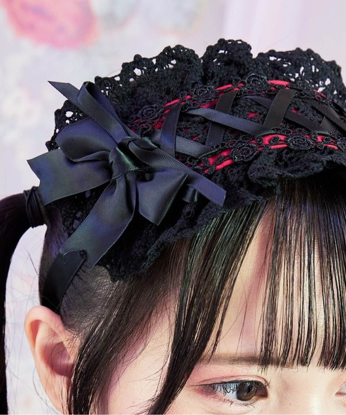 BODYLINE（ボディライン）の「サテンリボンレースアップヘッドドレス（その他ヘアアクセサリー・レディース・ブラック×レッド/サックスブルー/オフホワイト/ブラック×ブラック/ブラック×ブルー/ブラック×ホワイト/ピンク・FREE）」の21枚目の写真