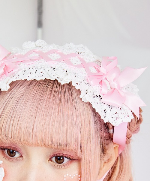 BODYLINE（ボディライン）の「サテンリボンレースアップヘッドドレス（その他ヘアアクセサリー・レディース・ブラック×レッド/サックスブルー/オフホワイト/ブラック×ブラック/ブラック×ブルー/ブラック×ホワイト/ピンク・FREE）」の12枚目の写真