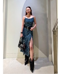 Desigual | 【Desigual × Nicki Nicole】デニムフリル アシンメトリーネックライン ストラップドレス(ワンピース)