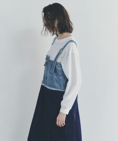 Editt by YECCA VECCA（エディットバイイェッカヴェッカ）の「デニムMIXデザインサロペット（サロペット/オーバーオール・レディース・インディゴブルー/ライトインディゴブルー・FREE）」の8枚目の写真