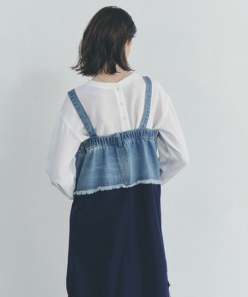 Editt by YECCA VECCA（エディットバイイェッカヴェッカ）の「デニムMIXデザインサロペット（サロペット/オーバーオール・レディース・インディゴブルー/ライトインディゴブルー・FREE）」の9枚目の写真