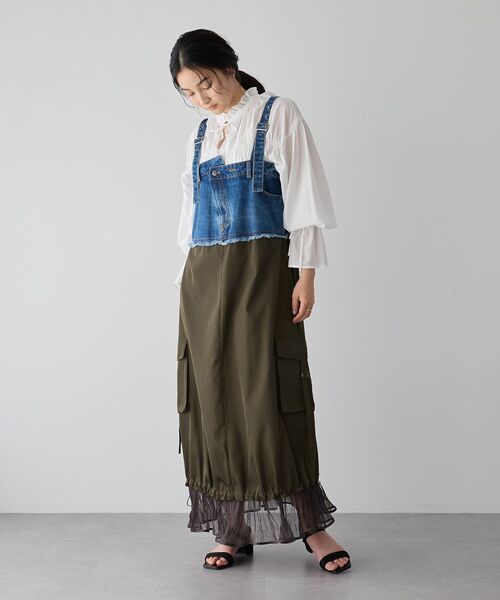 Editt by YECCA VECCA（エディットバイイェッカヴェッカ）の「デニムMIXデザインサロペット（サロペット/オーバーオール・レディース・インディゴブルー/ライトインディゴブルー・FREE）」の13枚目の写真