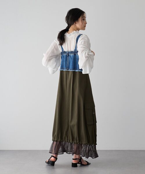 Editt by YECCA VECCA（エディットバイイェッカヴェッカ）の「デニムMIXデザインサロペット（サロペット/オーバーオール・レディース・インディゴブルー/ライトインディゴブルー・FREE）」の16枚目の写真