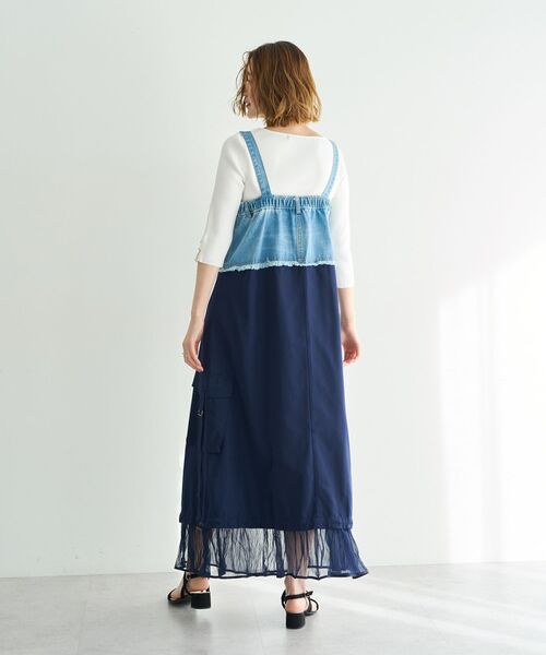 Editt by YECCA VECCA（エディットバイイェッカヴェッカ）の「デニムMIXデザインサロペット（サロペット/オーバーオール・レディース・インディゴブルー/ライトインディゴブルー・FREE）」の20枚目の写真