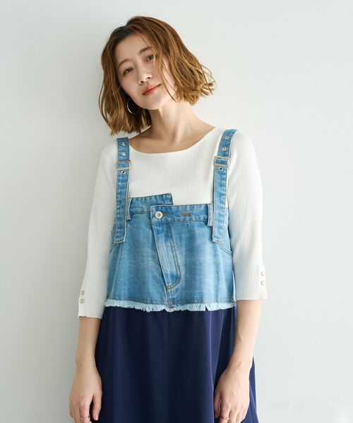 Editt by YECCA VECCA（エディットバイイェッカヴェッカ）の「デニムMIXデザインサロペット（サロペット/オーバーオール・レディース・インディゴブルー/ライトインディゴブルー・FREE）」の21枚目の写真