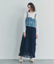 Editt by YECCA VECCA | デニムMIXデザインサロペット(サロペット/オーバーオール)