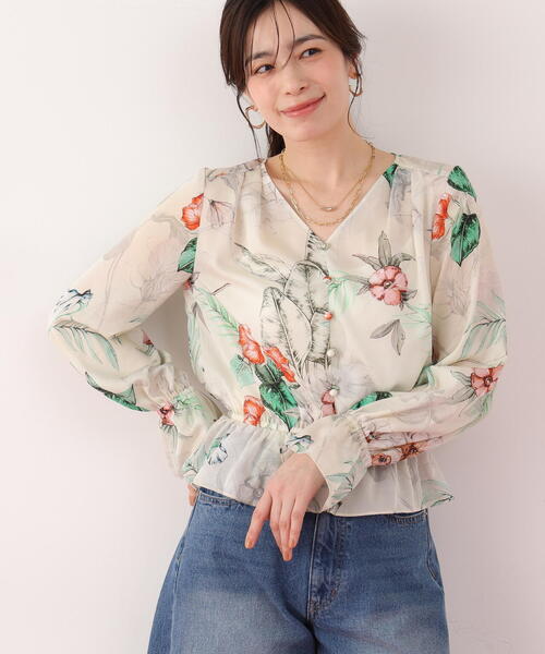 PINKY&DIANNE(ピンキーアンドダイアン)の「◆ボタニカルアートプリントブラウス(シャツ/ブラウス・レディース・ホワイト系その他2/ベージュ系その他・38)」の2枚目の写真