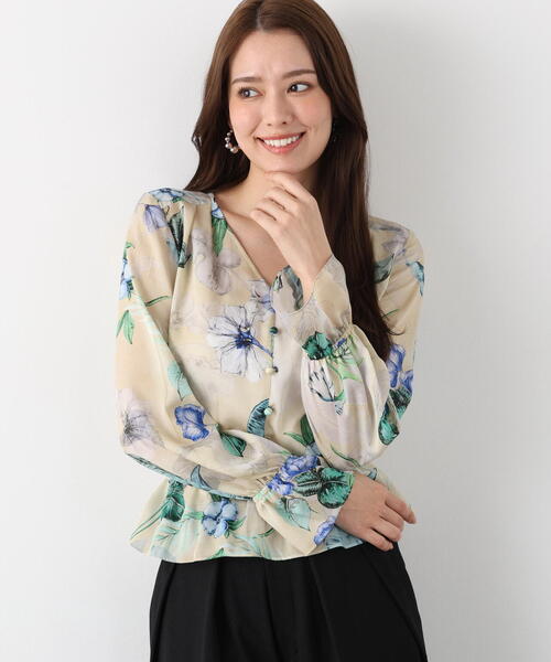 PINKY&DIANNE(ピンキーアンドダイアン)の「◆ボタニカルアートプリントブラウス(シャツ/ブラウス・レディース・ホワイト系その他2/ベージュ系その他・38)」の1枚目の写真