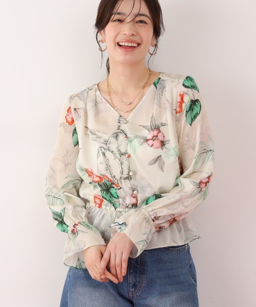 PINKY&DIANNE(ピンキーアンドダイアン)の「◆ボタニカルアートプリントブラウス(シャツ/ブラウス・レディース・ホワイト系その他2/ベージュ系その他・38)」の4枚目の写真