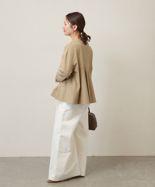 JOURNAL STANDARD（ジャーナルスタンダード）の「リネンナイロンストレッチフレアジャケット（ノーカラージャケット・レディース・ベージュ系その他/ブラック・FREE）」の14枚目の写真