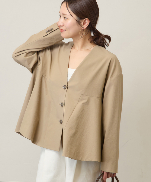 JOURNAL STANDARD（ジャーナルスタンダード）の「リネンナイロンストレッチフレアジャケット（ノーカラージャケット・レディース・ベージュ系その他/ブラック・FREE）」の18枚目の写真