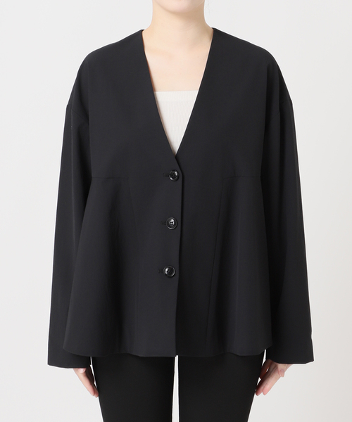 JOURNAL STANDARD（ジャーナルスタンダード）の「リネンナイロンストレッチフレアジャケット（ノーカラージャケット・レディース・ベージュ系その他/ブラック・FREE）」の21枚目の写真