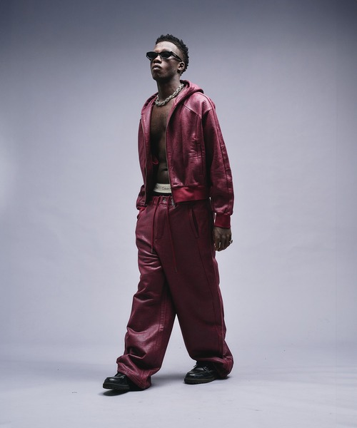 ANDER HUNK（アンダーハンク）の「Leather Like Coated Zip-up Parker / レザーライクコーティングジップパーカー（パーカー・メンズ・グレー/バーガンディー・MEDIUM/LARGE）」の15枚目の写真