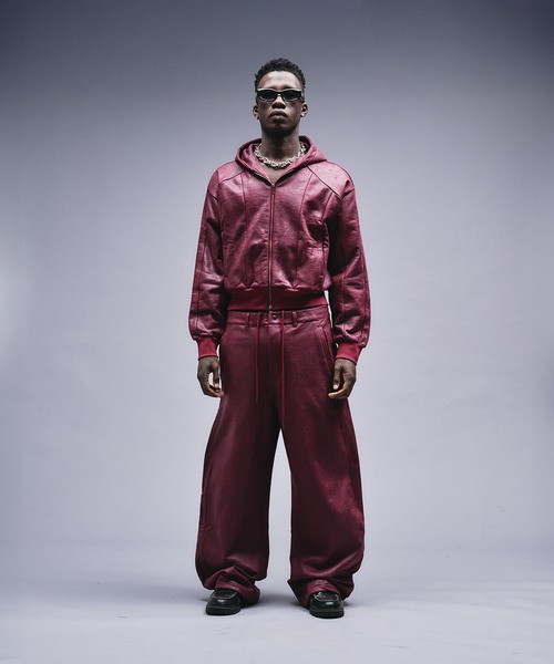 ANDER HUNK（アンダーハンク）の「Leather Like Coated Zip-up Parker / レザーライクコーティングジップパーカー（パーカー・メンズ・グレー/バーガンディー・MEDIUM/LARGE）」の9枚目の写真