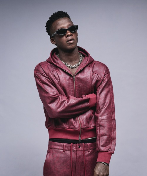 ANDER HUNK（アンダーハンク）の「Leather Like Coated Zip-up Parker / レザーライクコーティングジップパーカー（パーカー・メンズ・グレー/バーガンディー・MEDIUM/LARGE）」の21枚目の写真