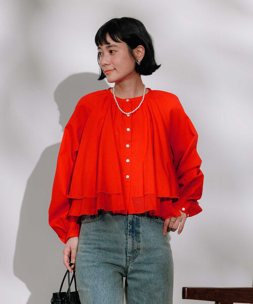 FREAK'S STORE(フリークスストア)の「インド レイヤード ショートシャツ(シャツ/ブラウス・レディース・オフホワイト/レッド/ラベンダー/ブラック・フリ-)」の10枚目の写真