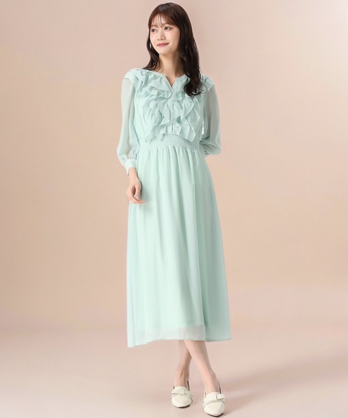 MISCH MASCH（ミッシュマッシュ）の「2026春夏新作 フリルカラーシアーワンピース（ワンピース・レディース・ホワイト×ブラック/グリーン・M/S）」の2枚目の写真