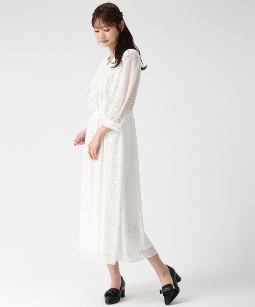 MISCH MASCH（ミッシュマッシュ）の「2026春夏新作 フリルカラーシアーワンピース（ワンピース・レディース・ホワイト×ブラック/グリーン・M/S）」の7枚目の写真