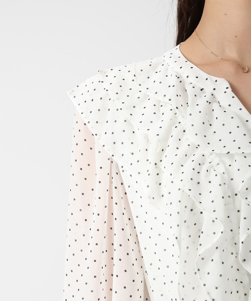 MISCH MASCH（ミッシュマッシュ）の「2026春夏新作 フリルカラーシアーワンピース（ワンピース・レディース・ホワイト×ブラック/グリーン・M/S）」の11枚目の写真