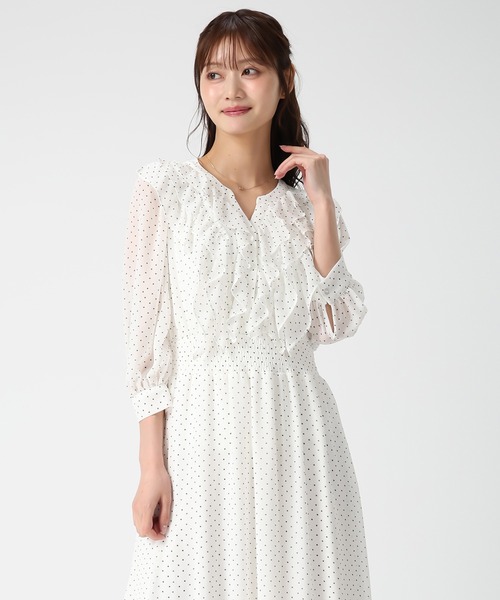 MISCH MASCH（ミッシュマッシュ）の「2026春夏新作 フリルカラーシアーワンピース（ワンピース・レディース・ホワイト×ブラック/グリーン・M/S）」の16枚目の写真