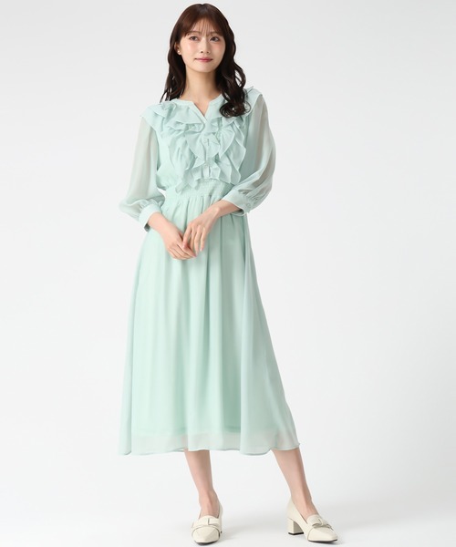 MISCH MASCH（ミッシュマッシュ）の「2026春夏新作 フリルカラーシアーワンピース（ワンピース・レディース・ホワイト×ブラック/グリーン・M/S）」の5枚目の写真