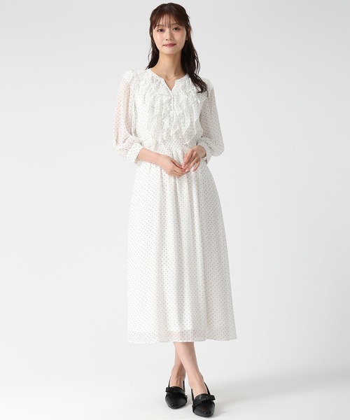 MISCH MASCH（ミッシュマッシュ）の「2026春夏新作 フリルカラーシアーワンピース（ワンピース・レディース・ホワイト×ブラック/グリーン・M/S）」の3枚目の写真