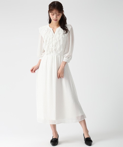 MISCH MASCH（ミッシュマッシュ）の「2026春夏新作 フリルカラーシアーワンピース（ワンピース・レディース・ホワイト×ブラック/グリーン・M/S）」の4枚目の写真